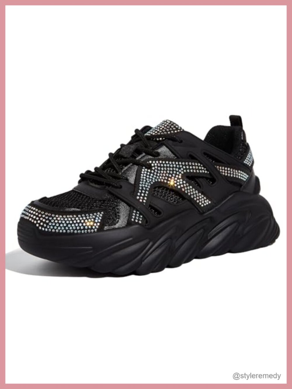 Chunky Rhinestone Sneakers Platform Mesh Walking Shoes with Foam Insole, 2 Inch